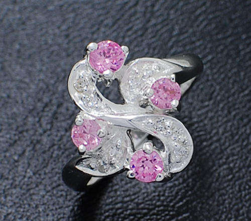 MASSIVE SALE!!! Solid sterling silver simulated Pink & White Diamonds ring - size 7