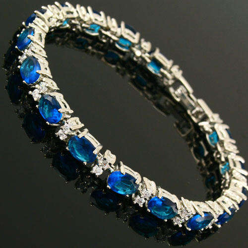 Breathtaking Simulated Royal Blue Sapphire & Diamond Bracelet