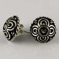 Beautiful Solid Sterling Silver Antiqued Stud Earrings 10mm