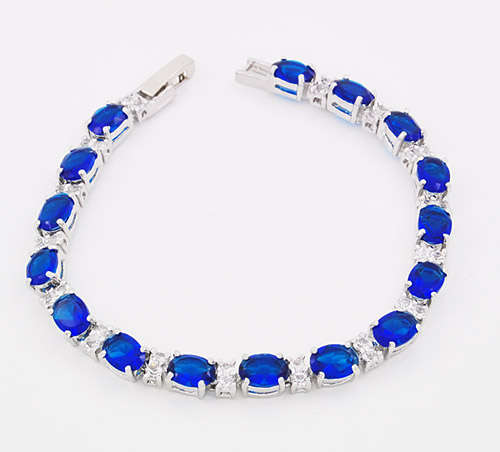Breathtaking Simulated Royal Blue Sapphire & Diamond Bracelet