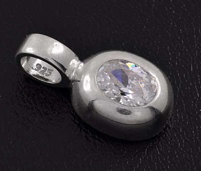SOLID Sterling Silver diamond simulated pendant