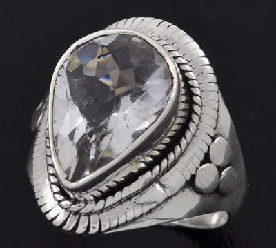 Genuine Clear quartz gemstone Solid Sterling Silver ring - Size 7