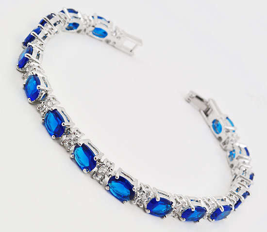 Breathtaking Simulated Royal Blue Sapphire & Diamond Bracelet