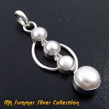 Summer !!!! Luxurious Sterling Silver Hand-made Pendant with Genuine Pearl