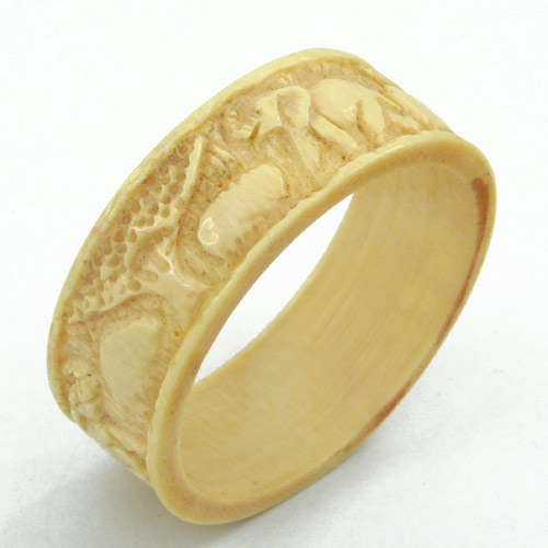 Vintage Napkin Ring - Solid Ivory with Elephant & marula tree engravings
