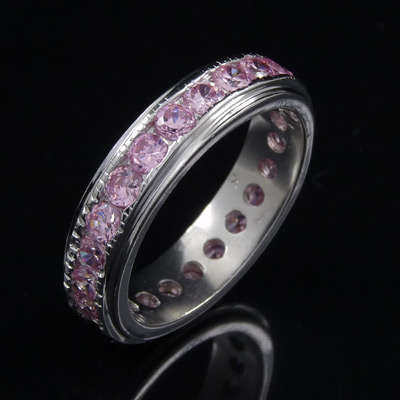 THINK VALENTINE'S !!!!! Stunning 18GP Full eternity ring with pink diamond cz stones - Size 10