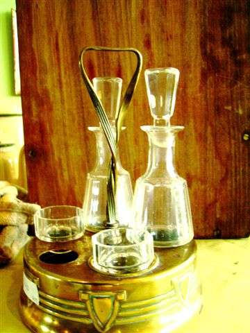 Vinegar Decanter and Glasses on stand