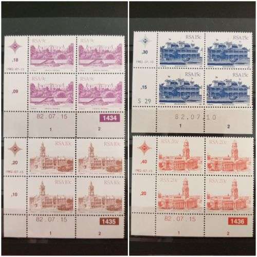 82/07/10+15 stamp set. Blocks of 4 unused stamps .