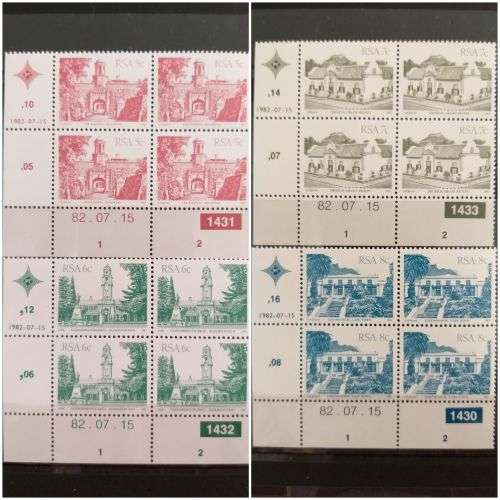 82/07/10+15 stamp set. Blocks of 4 unused stamps .