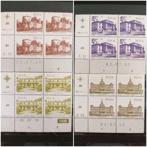 82/07/10+15 stamp set. Blocks of 4 unused stamps .