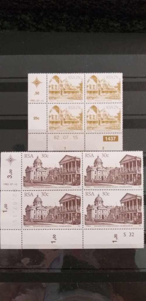 82/07/10+15 stamp set. Blocks of 4 unused stamps .