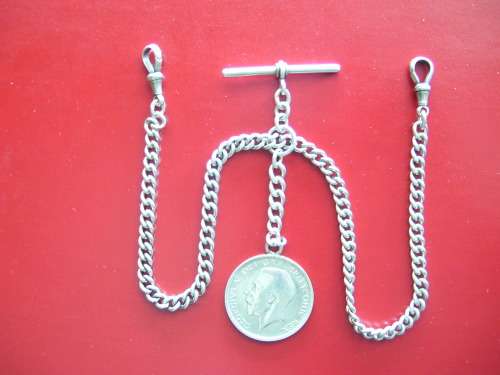 Beautiful sterling silver (925) Alphret fob chian with a 1917 king George half crown pendant.