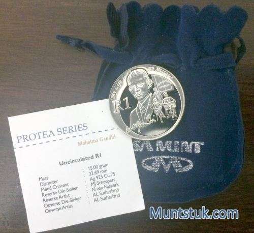2008 Protea R1 Silver UNC - Ghandi Coin in Blue Bag