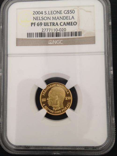 2004 S.LEONE NELSON MANDELA G$50 PF69 ULTRA CAMEO GOLD