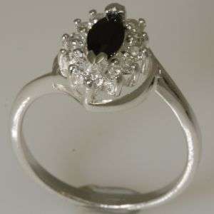 GENUINE SAPPHIRE & RUSSIAN DIAMOND RING IN STERLING SILVER  size 8