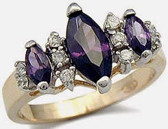 18ct GOLD SIMULATED AMETHYST AND CUBIC ZIRCONIA RING - SIZE 6