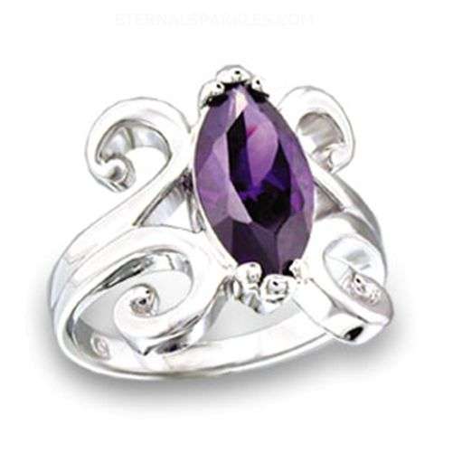 Silver Tone Marquise Amethyst CZ Ring