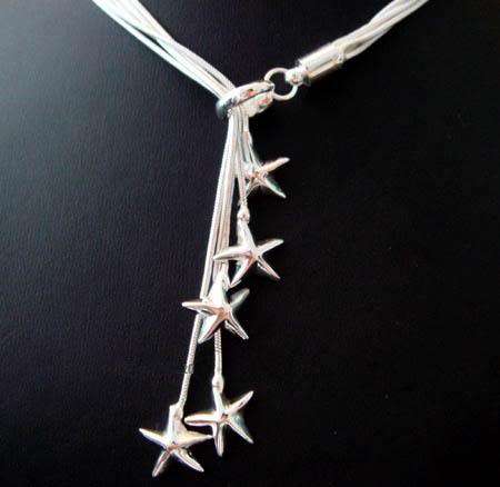 STUNNING STERLING SILVER 5 STARFISH NECKLACE