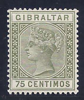 Gibraltar 1889 set: The 75c value Superb UMM/MNH. CV R 840. SG 29. See below.
