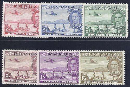 Papua: 1939 George VI set of 6 Very fine mint. SG 163/8. R 900  See below.