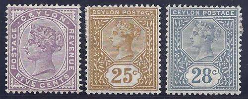 Ceylon 1886 set: Group of 3 fine mint. R 500 SG 195, 198/9. See below.