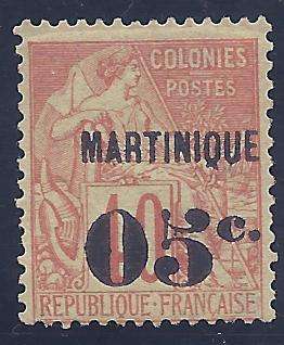 Martinique 1888/91 set: Mint SG 16 with Expert handstamp..CV R 1000 See below.