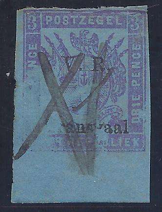 Transvaal/ZAR 1879 SACC 137 with missing printing and ovpt.  See below..