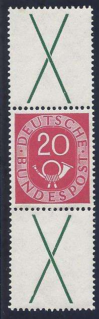 Germany 1951 Very Scarce POSTHORN se-tenant strip. Superb Mint. Michel S8 CV R 10000. See below.