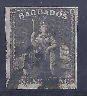 Barbados 1858 Scarce SG 12 fine used. CV R 2,170. See below.