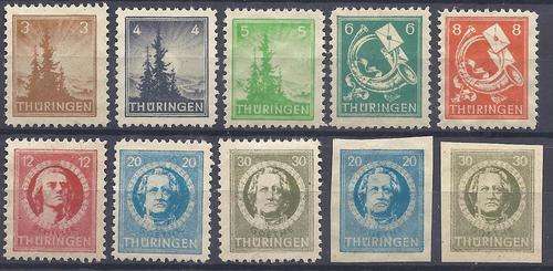 Germany (Thuringia) 1945/6 Extended set of 10 fine mint. SG RF1/8, 7a, 8a. CV R 330. See Below.