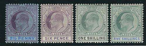 Nigeria (Lagos) 1904 Group of 4 fine mint. SG 47, 59/60, 62. CV R 1,050. See Below.