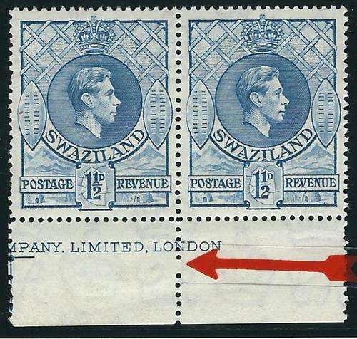 Swaziland 1938 George VI variety "Missing perf hole" superb maginal mint. SG 30a var. See Below.
