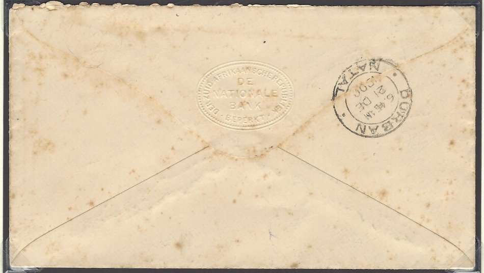 Boer War: Very Scarce 1900 ORNATE STANDERTON datestamp cover to Natal. See below.