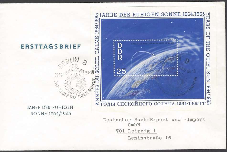 Germany (East) 1964 Scarce "Quiet Sun Years" m/sheets on FDC's. Michel 1081/3. CV R 1,700 in 2005!!