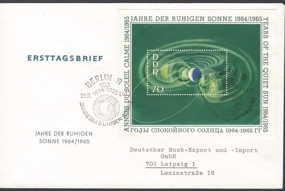Germany (East) 1964 Scarce "Quiet Sun Years" m/sheets on FDC's. Michel 1081/3. CV R 1,700 in 2005!!