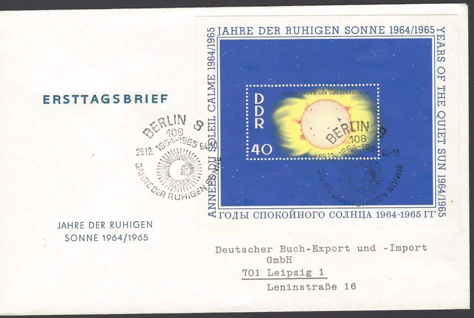 Germany (East) 1964 Scarce "Quiet Sun Years" m/sheets on FDC's. Michel 1081/3. CV R 1,700 in 2005!!