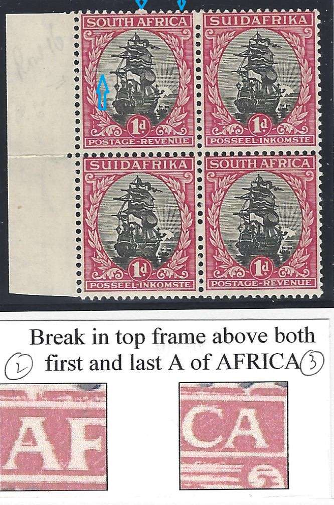 Union: Sep. 1930 Roto Issue 4 block with 3 varieties fine mint. See below.