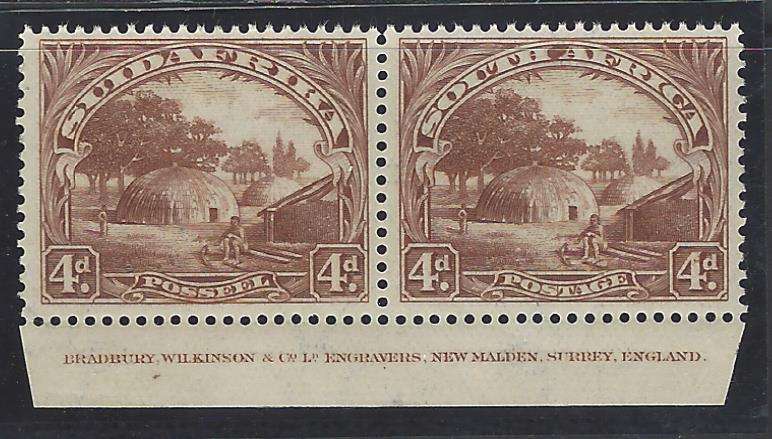 Union 1927 London 4d Inscriptional pair perf up. SACC 35b. MNH (margin mounted). See Below.