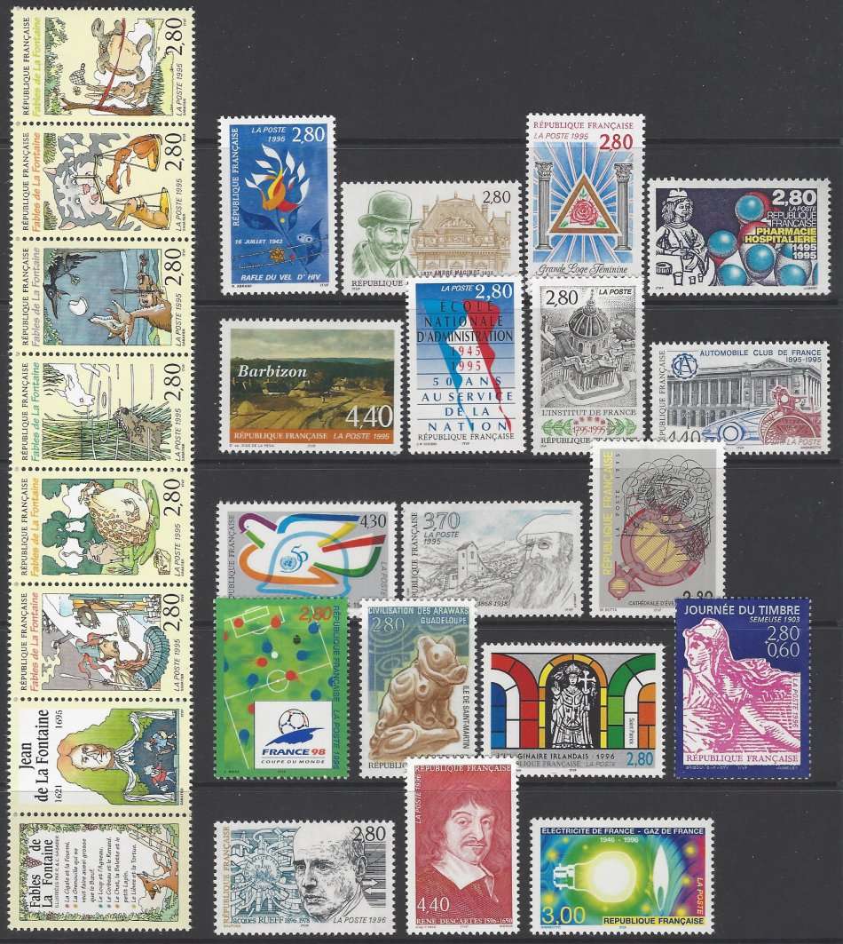 France 1995/6 Group of 26 Superb MNH. SG between 3276a/3317. CV R 980+. See below.