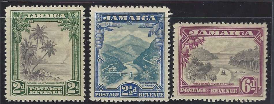 Jamaica 1932 set of 3 fine mint. CV R 1,900. SG 111/3. See below.