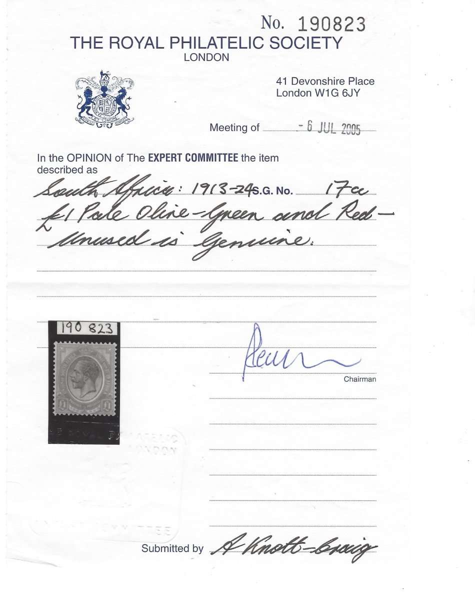 Union Kings Head One Pound Pale Olive-green and Red superb mint & certified. SACC 16a. See below.