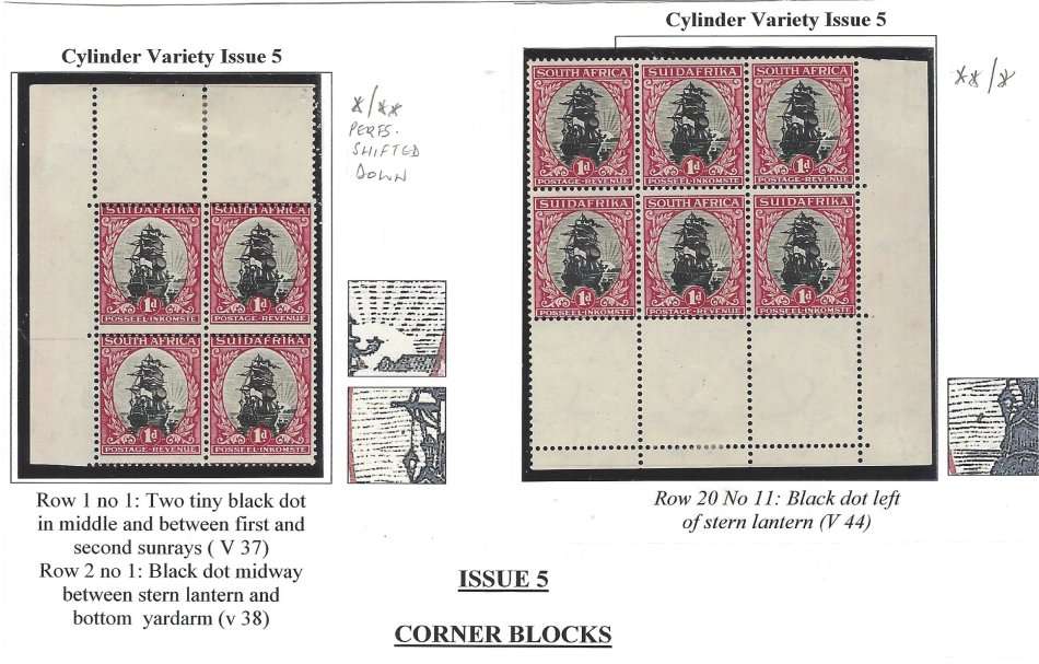 Union 1930 Roto 1d Issue 5 CORNER blocks with varieties UHB37 V37, V38, V44 fine mint. See below.