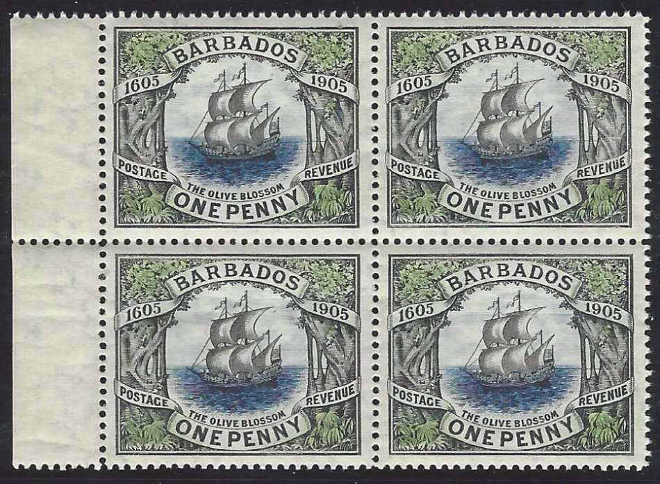 Barbados 1906 SG 152 in Superb MNH marginal block of 4. CV R 1,250++. See below.