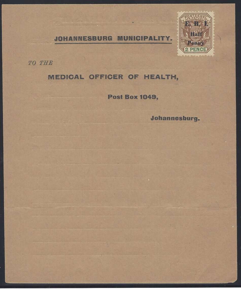 Transvaal: Rare 1900's Johannesburg pre-stamped Infectious Disease Certificate. See below.