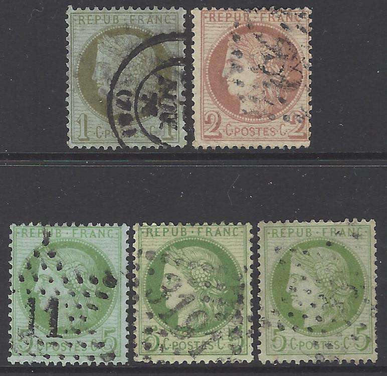 France 1871/6 Scarce group of 5 fine used. SG between 185/193. CV R 1,380. See below.