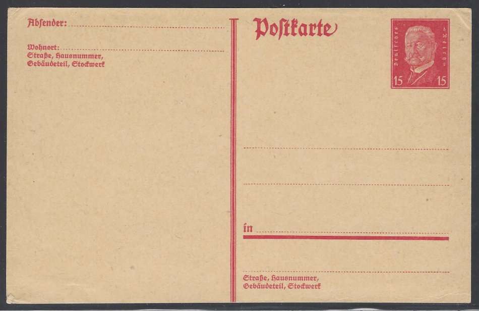 Germany 1927 Very Scarce unused von Hindenburg 8pf & 15pf postcards. High Value. See below.