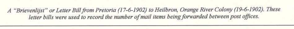 Transvaal/OFS - Rare ZAR 1902 BRIEVENLIJST (Letter bill) PRETORIA/HEILBRON. See below.