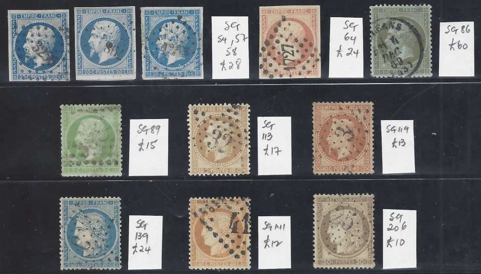 France 1853/71 Scarce group of Napoleon & Ceres heads fine used. CV £ 200+/R 4350+. See below.