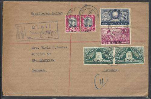 SWA Regsitered cover scarce destination OTAVI/TRINIDAD/BERMUDA. See below.