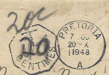 Union: RARE 1948 Taxed cover SWISS MISSION PRETORIA/ELISABETHVILLE/CAMEROUN. See below.